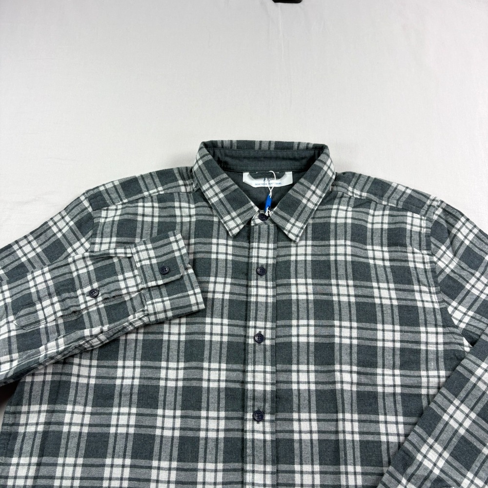 Southern Tide Flannel Shirt Mens Medium Gray Green Plaid Button Up Stretch NEW